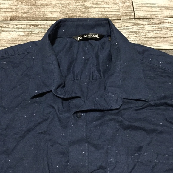 Travis Mathew Button Up Shirt Men’s L Navy Blue Speckle Short Sleeve - Picture 6 of 8